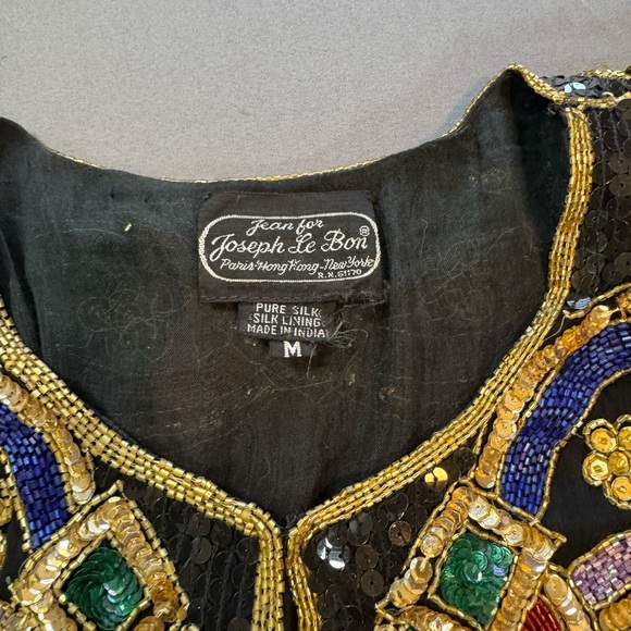 Vintage Joseph Le Bon Silk Beaded Sequin Jacket Back Size 14 Statement - Picture 4 of 4
